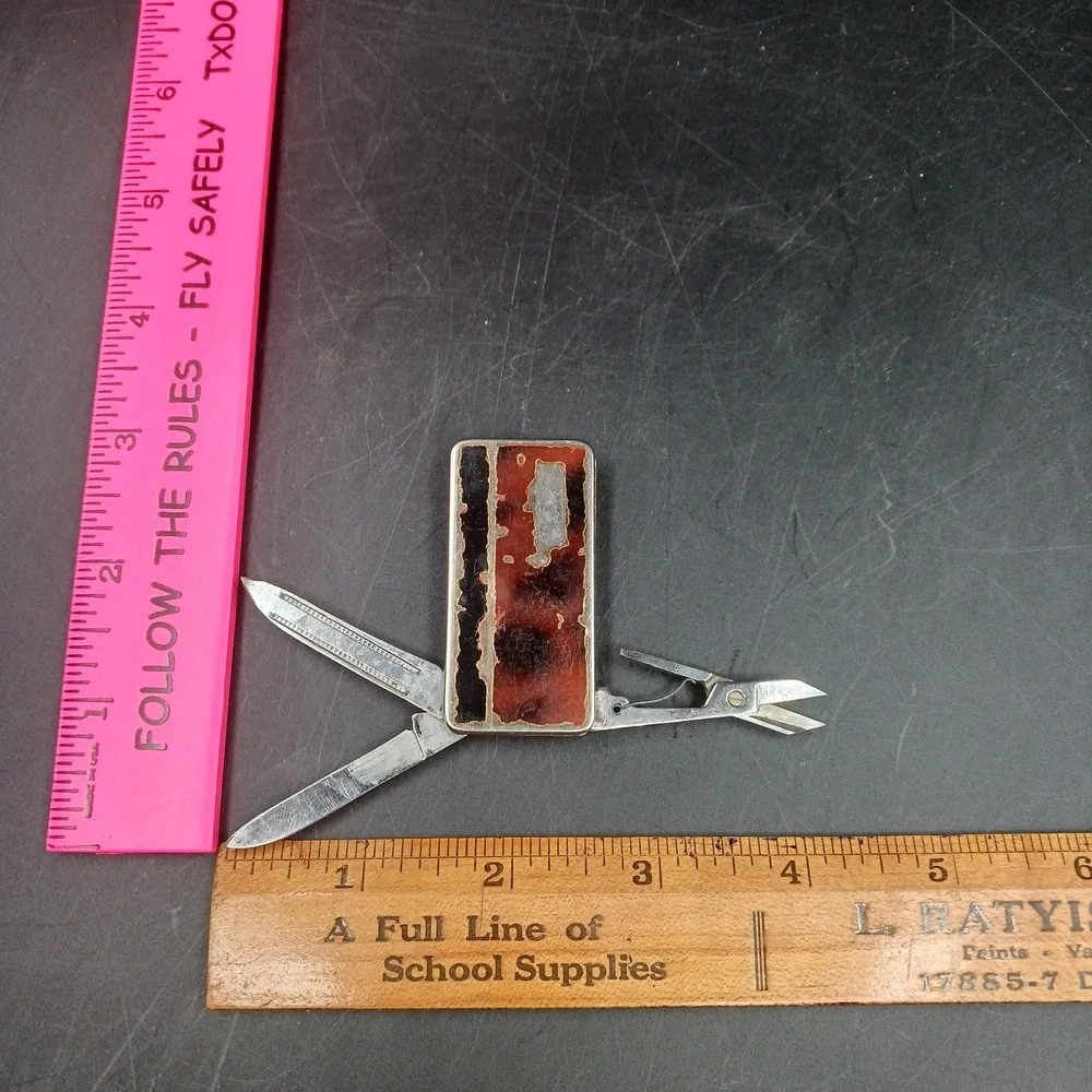 Vintage swiss style Bill Fold/money clip. Scissor, file, knife Japan Steel